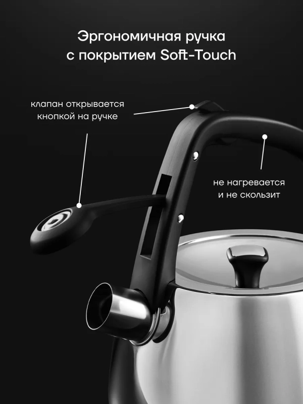 Чайник со свистком 2,5 л Mela-2,5L Серый нерж. стал Чайник со свистком 2,5 л Mela-2,5L Серый нерж. стал