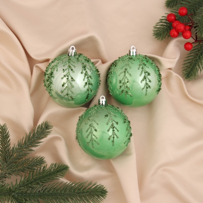 Набор шаров пластик d-8 см, 3 шт Набор шаров пластик d-8 см, 3 шт "Хайдвин" холодок, зелёный