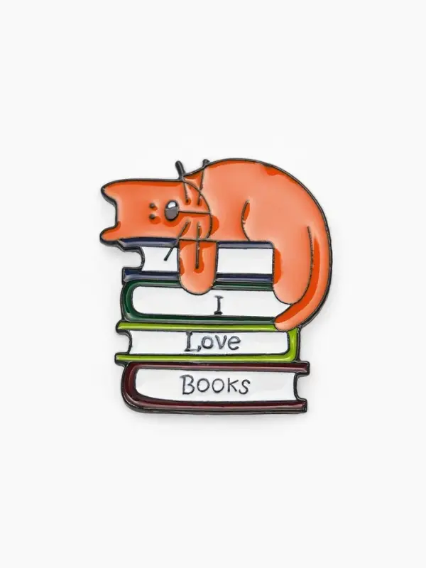 Значок &laquo;Кот&raquo;, на книгах, цветной в чёрном металле