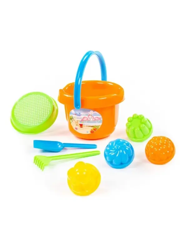 Набор игрушек для песочницы, 8 предметов: ведро, ситечко, лопатка, грабельки, формочки, МИКС