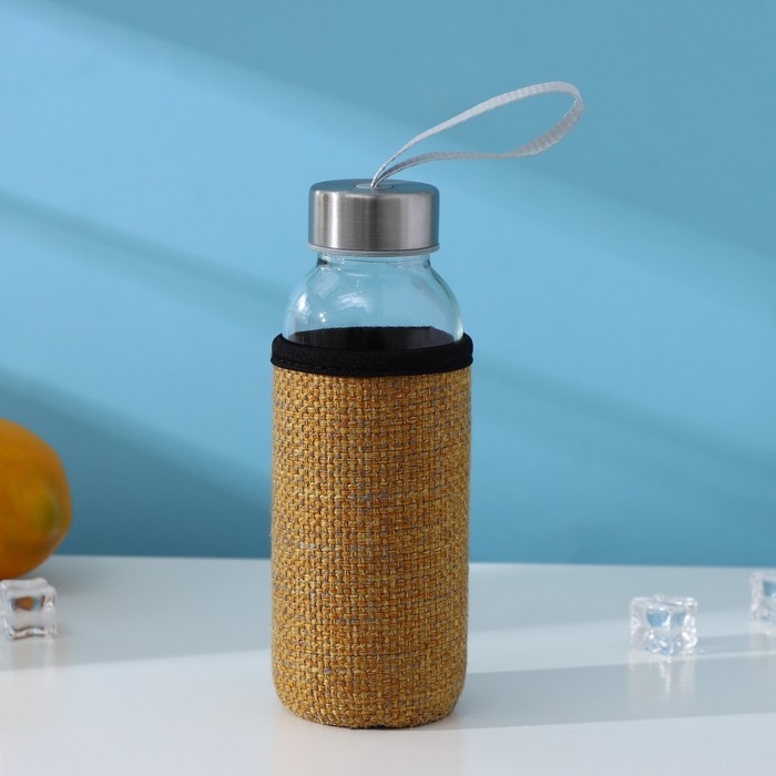 Бутылка для воды стеклянная в чехле &laquo;Кантри&raquo;, 300 мл, h=16,5 мл, рисунок МИКС