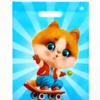 Пакет подарочный &laquo;Кот на спорте&raquo;, полиэтиленовый с вырубной ручкой, л 40&times;31 см, 60 мкм