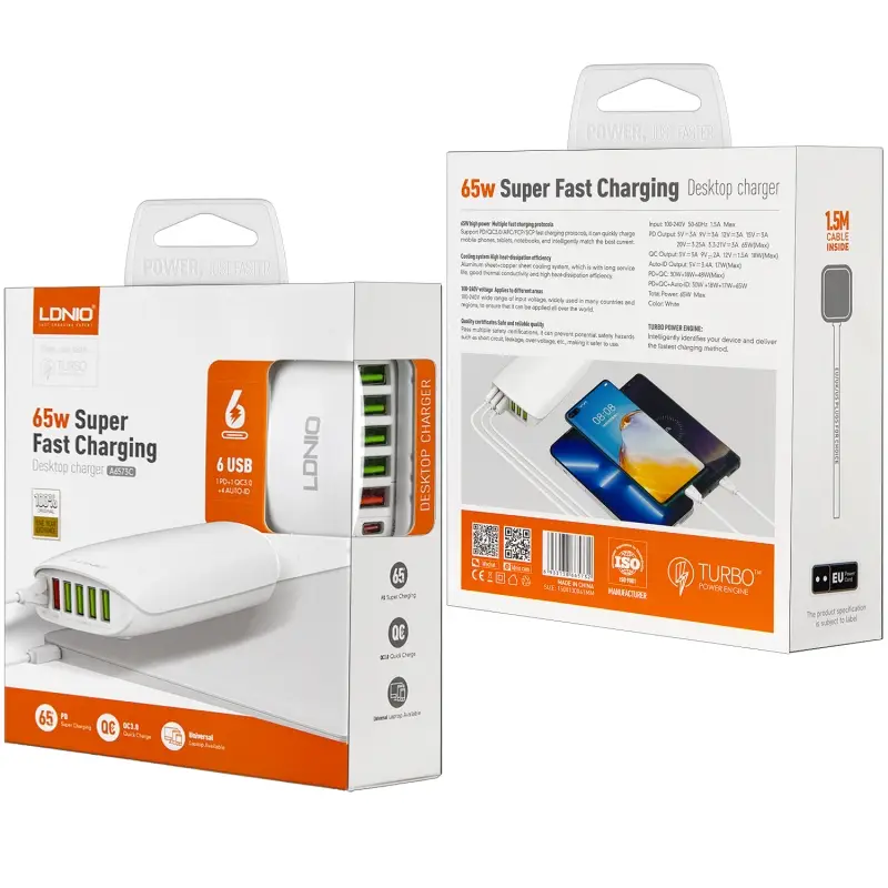 Переходник СЗУ на 5 USB + Type-C 65 WA6573C LDNIO (50шт/кор) Переходник СЗУ на 5 USB + Type-C 65 WA6573C LDNIO (50шт/кор)