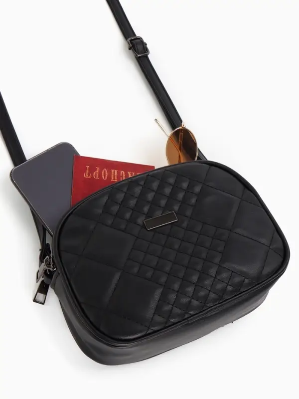 Сумка женская кросс-боди на молнии, 19&times;7&times;15 см, в клетку, чёрная