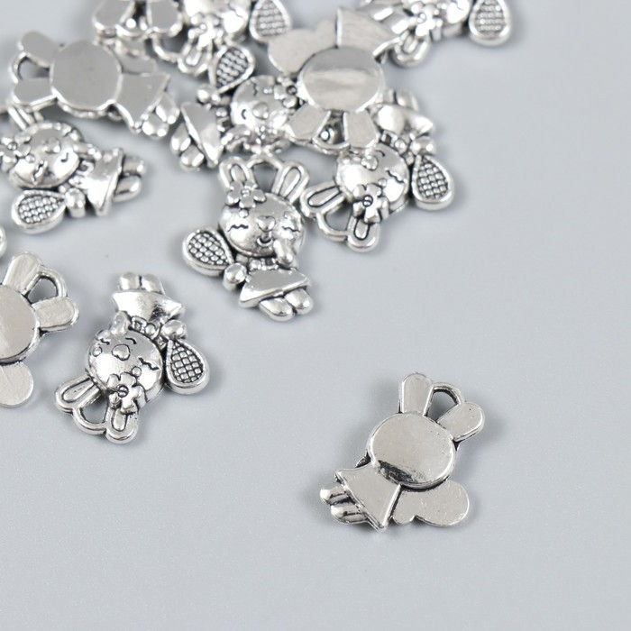 Декор для творчества металл Декор для творчества металл "Зайка с ракеткой" набор 15 шт серебро 1,1х1,5 см