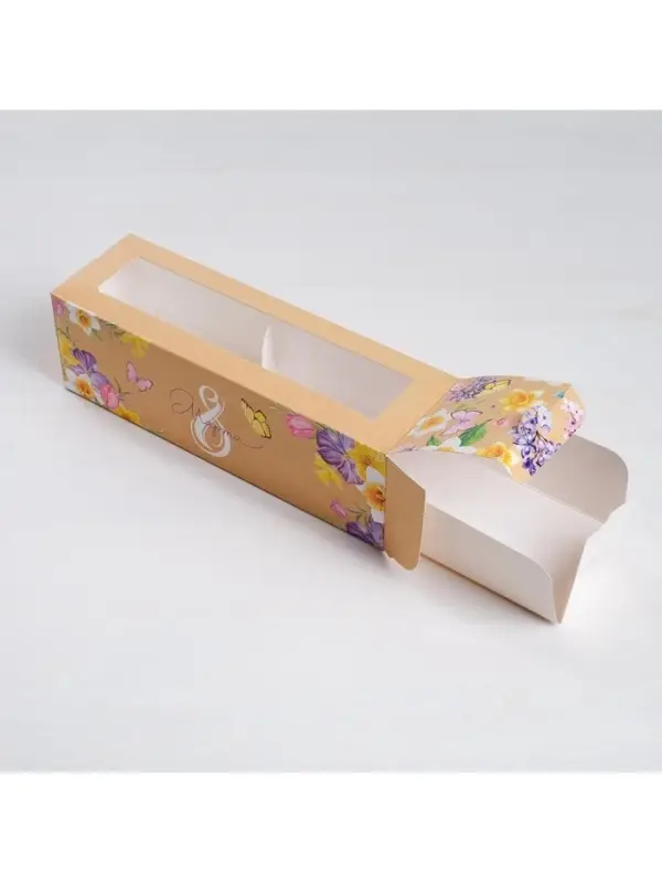 Коробка для макарун, кондитерская упаковка, &laquo;8 марта&raquo; 18&times;5.5&times;5.5 см