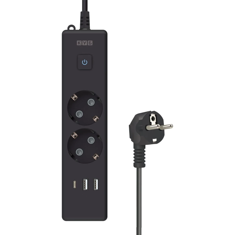 Удлинитель Power Cube, 2р/1.9 м выкл.,3USB, 3.5кВт,16А,3x1,0 черн(PC-5B-2M)