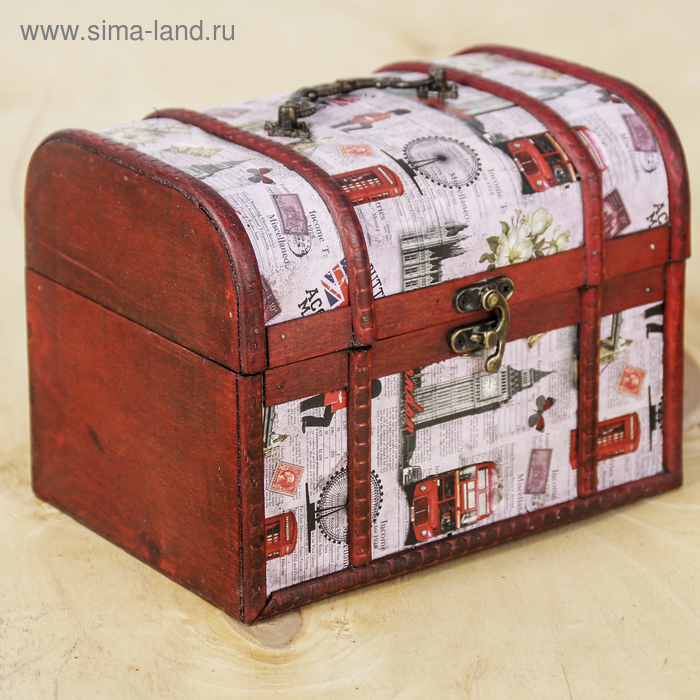 Шкатулка дерево сундучок  Шкатулка дерево сундучок "Путешествие по Европе" 15х20х15 см