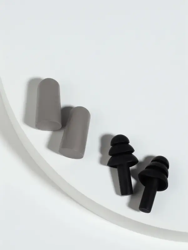 Беруши, 3&times;1.3 см, в футляре, набор - 2 пары, силиконовые, чёрный/серый