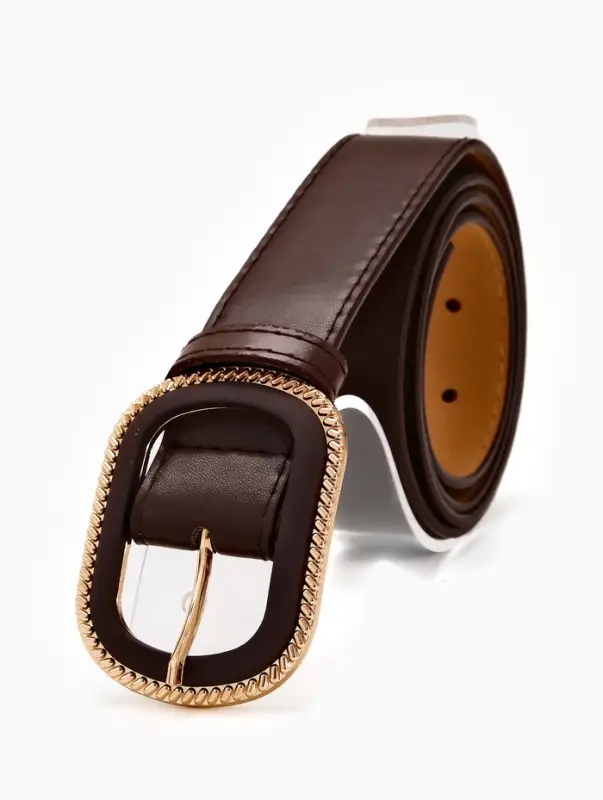 Ремень женский, 110&times;3 см, пряжка пластик, золотистая, коричневый