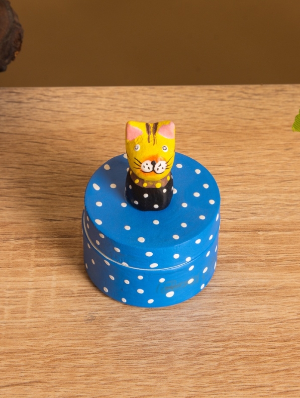 Сувенирная шкатулка «Котик», 5×5×7.5 +/- см, дерево, синяя Сувенирная шкатулка «Котик», 5×5×7.5 +/- см, дерево, синяя