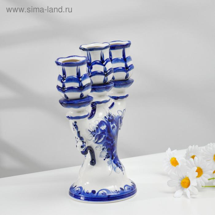 Подсвечник "Романс", гжель, фарфор, 22 см