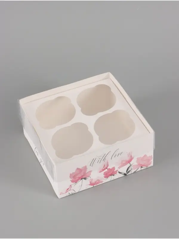 Коробка для капкейков, кондитерская упаковка, 4 ячейки For You with love, 16&times;16&times;7.5 см