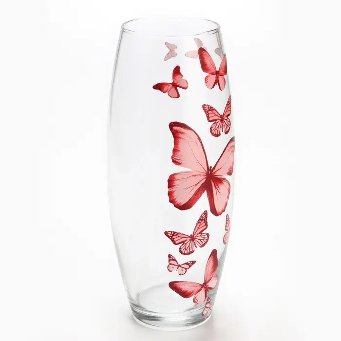 Ваза для цветов &laquo;Бабочки&raquo; стеклянная, прозрачная, 26 см 1.7 л.