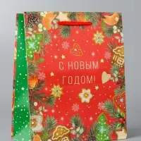 Пакет подарочный новогодний ламинированный &laquo;С новым годом!&raquo;, 18&times;22.3&times;10 см