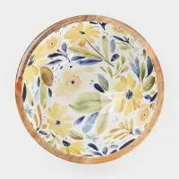 Салатник &laquo;Желтые и синие цветы&raquo;, 25&times;25&times;10 см, дерево манго
