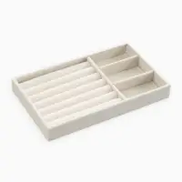 Подставка для украшений QF, 3 ячейки и 7 полос для колец, флок, 21&times;12.3&times;2.5 см, бежевая