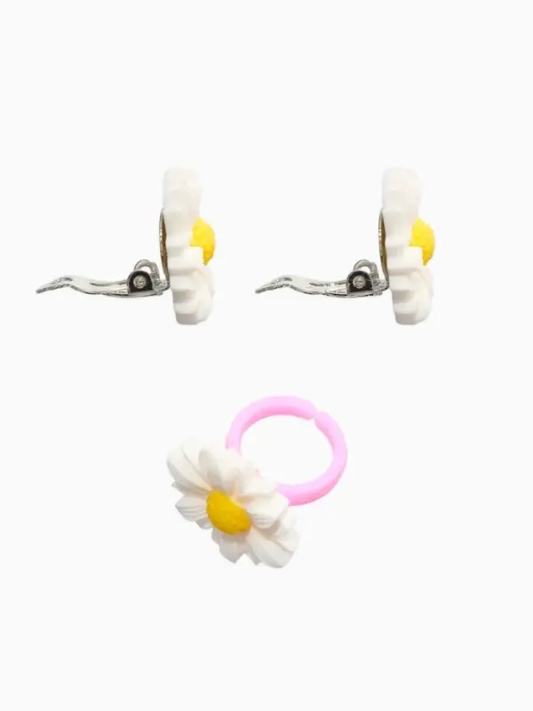 Набор детский &laquo;Выбражулька. Цветок&raquo;, 4 предмета: бусы, клипсы, браслет, кольцо безразмерное, жёлтый, белый