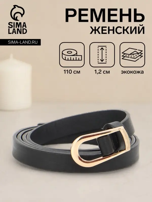Ремень женский тонкий, 110&times;1.2 см, пряжка металл, золотистая, чёрный