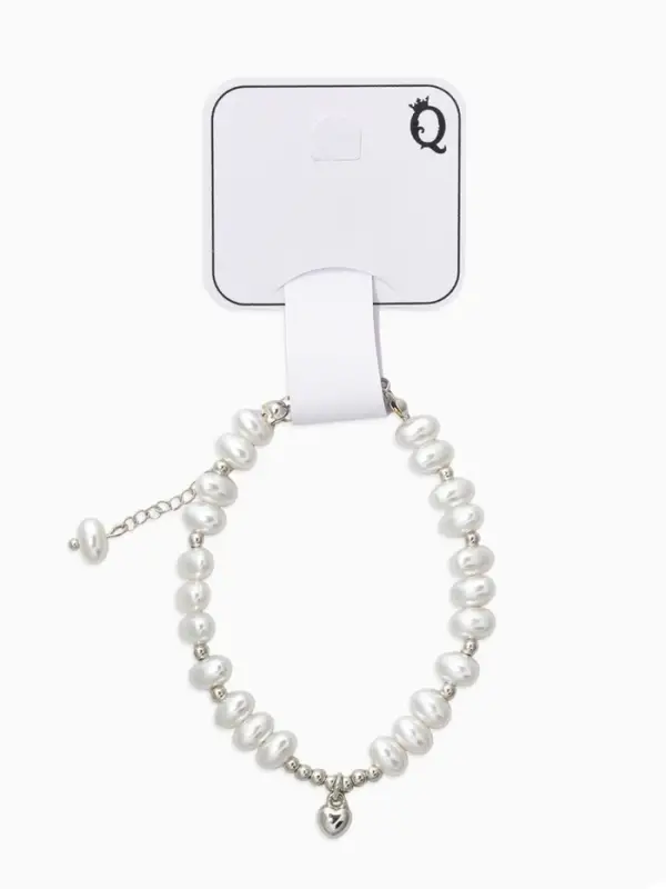 Браслет жемчуг "Рисинкис сердцем" , цвет белый в серебре