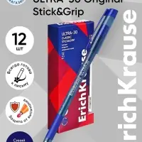 Ручка шариковая ErichKrause. ULTRA-30, синий стержень, игольчатый узел 0.7 мм, резиновый упор