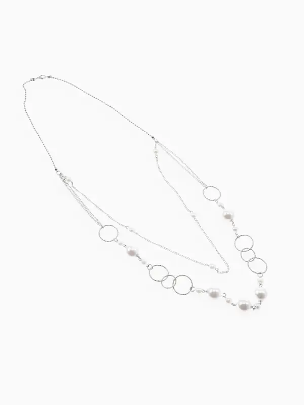 Бусы &laquo;Жемчужный мир&raquo;, кольца с бусинами, белые в серебре, 90 см