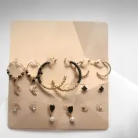 Серьги набор 8 пар «Ночь» кольца, цвет чёрно-белый в золоте, d=4 Серьги набор 8 пар «Ночь» кольца, цвет чёрно-белый в золоте, d=4