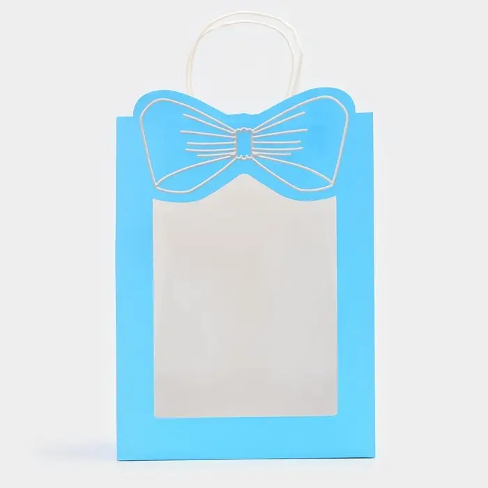 Пакет подарочный с окном &laquo;Бант&raquo;, 26&times;35&times;15 см, голубой