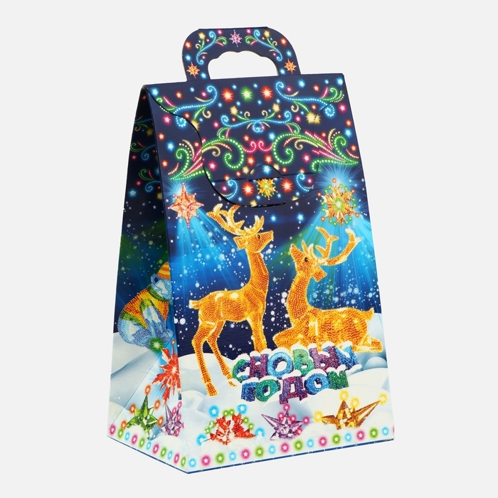 Новый год. Подарочная коробка новогодняя Сумочка мини "Неон.Инсталяция" 140 x 100 x 223 см.