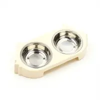 Миска двойная &laquo;Кот&raquo;, 2&times;160 мл, 30.5&times;14.9&times;5.4 см, на пластиковом основании, металл, бежевая