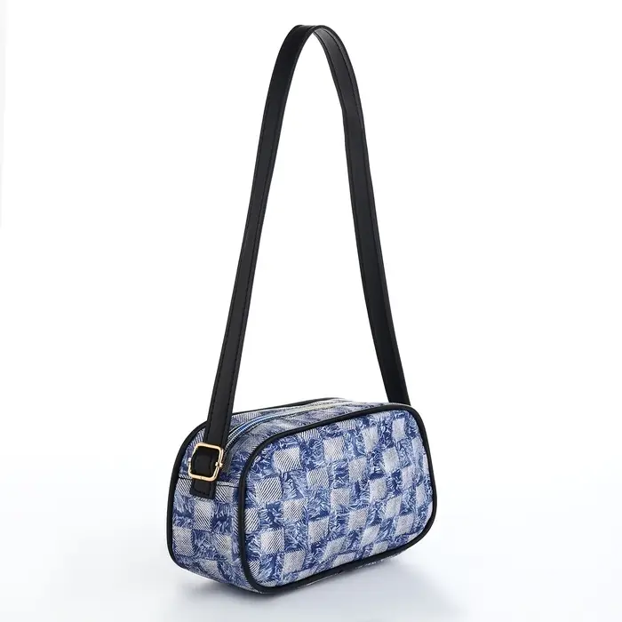 Сумка женская кросс-боди на молнии, 20.5&times;6.5&times;11.5 см, в клетку, синяя