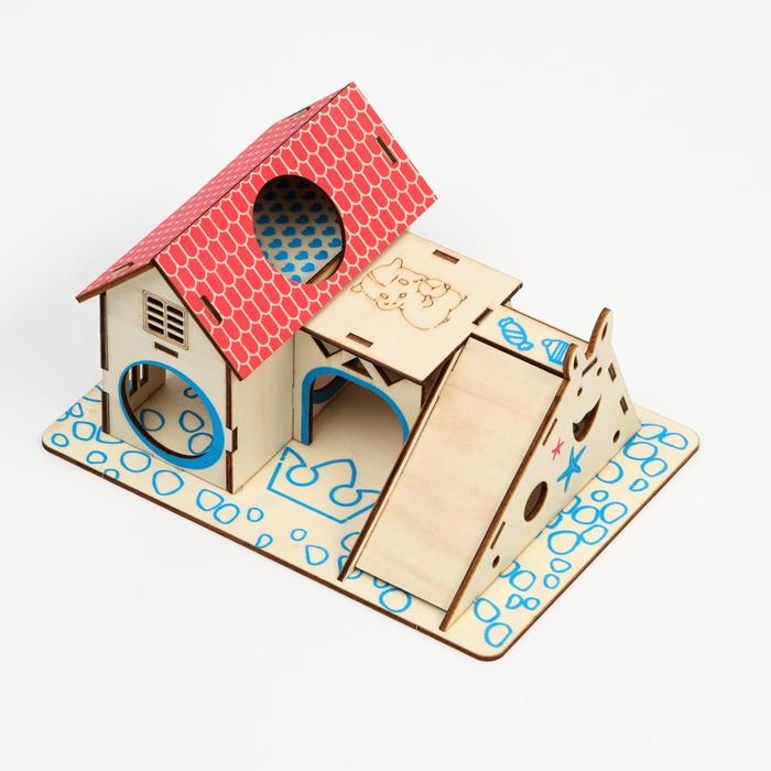 Комплекс-площадка для грызунов с 2 домиками и горкой, фанера, 19 х 14 см Комплекс-площадка для грызунов с 2 домиками и горкой, фанера, 19 х 14 см