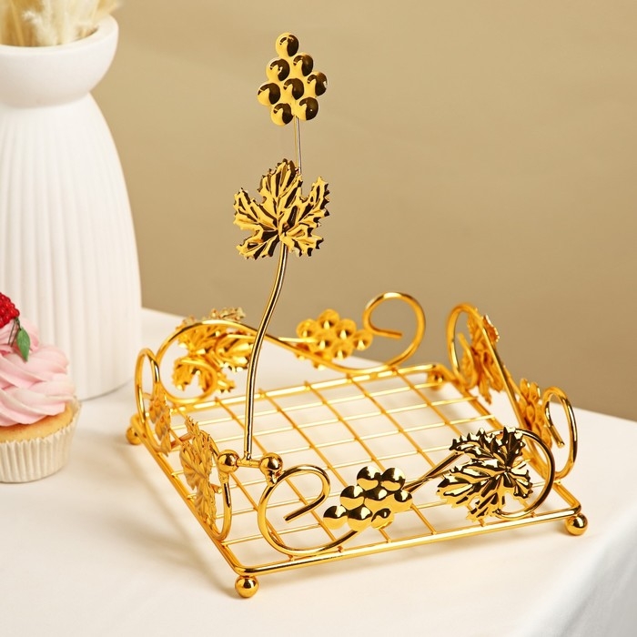 Подставка для салфеток декоративная «Виноград», 19×7 см, золотистая