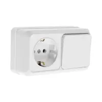 Выключатель с розеткой горизонтальный TANGO, 16 А, 1 клавиша + розетка, IP 20, открытой проводки с з