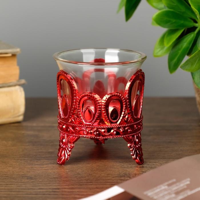 Подсвечник пластик, стекло на 1 свечу Подсвечник пластик, стекло на 1 свечу "Капельки" красный 7х6х6 см