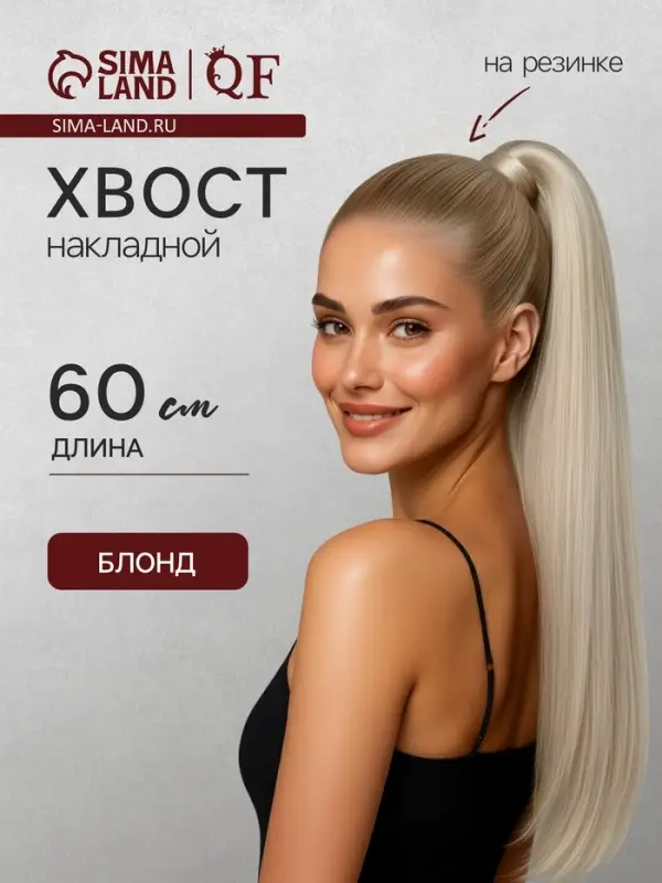 Хвост накладной, прямой волос, на резинке, 60 см, 100 г, холодный блонд(#SHT88B)