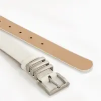 Ремень женский, 110&times;2.8 см, прямоугольная пряжка металл, серебристая, белый