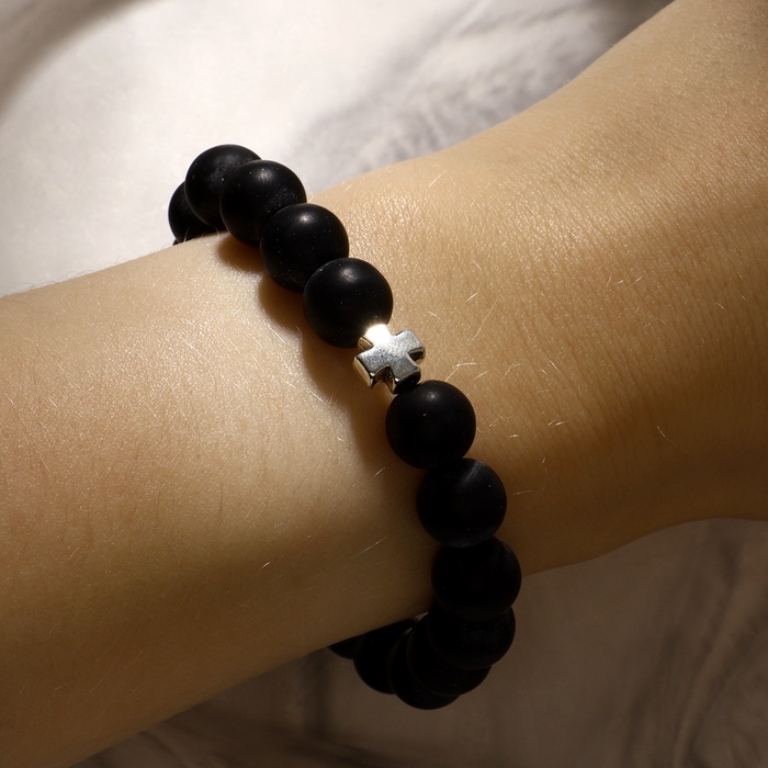Чётки - браслет шар №10 «Шунгит» 19 бусин с крестиком Чётки - браслет шар №10 «Шунгит» 19 бусин с крестиком