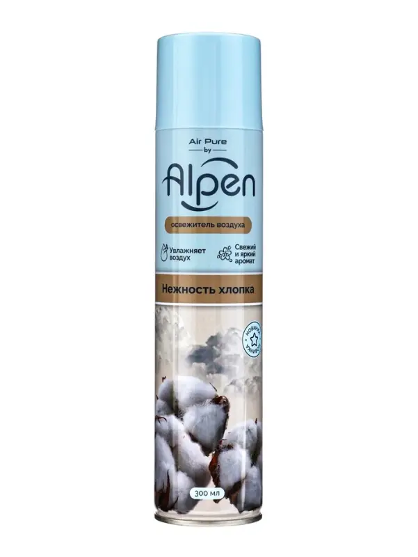 Освежитель воздуха в аэрозольной упаковке Air pure by Alpen нежность хлопка, 300 мл Освежитель воздуха в аэрозольной упаковке Air pure by Alpen нежность хлопка, 300 мл