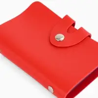 Визитница на кнопке, 24 карты, однотонная, красная