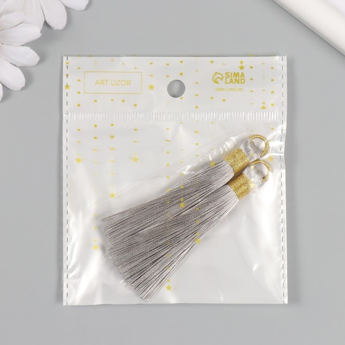 Декор для творчества текстиль Декор для творчества текстиль "Кисть. Оливия" серый набор 2 шт 8х1,2 см