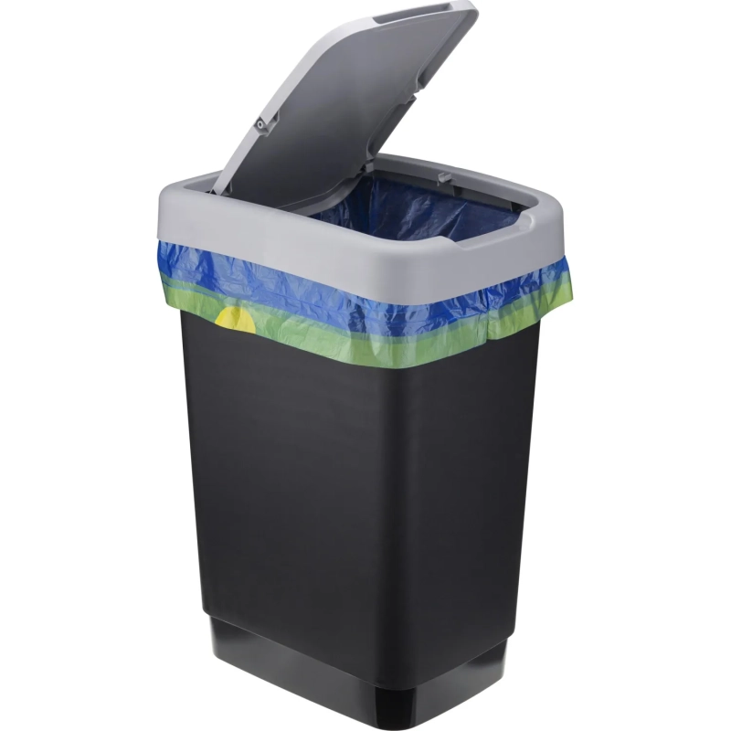 Ведро мусорное пластик25л прям черн с сер крышкой 330х470х260мм IDEA ТВИН