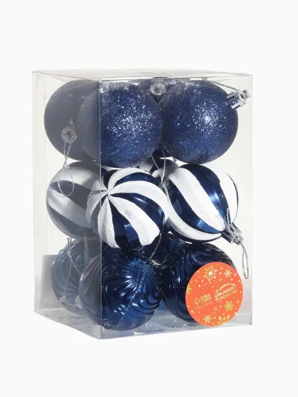Ёлочные игрушки &laquo;Мелодия&raquo;, d=6 см, набор 12 шт., полосы, бело-синий