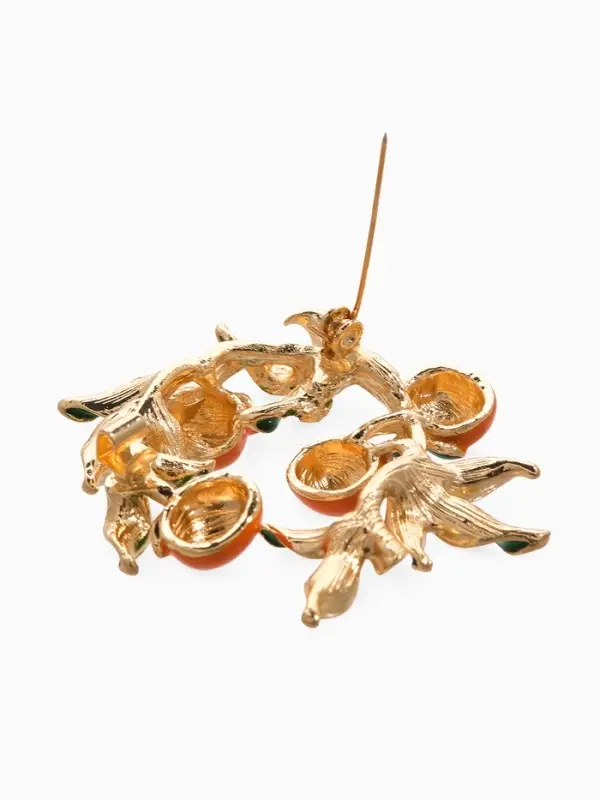 Брошь Брошь "Ветка апельсинов", цвет оранжево-зелёный в золоте
