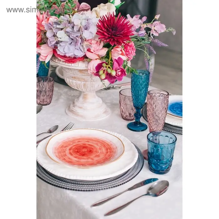 Тарелка Доляна &laquo;Космос&raquo;, d=21.2 см, фарфор, белая, красная