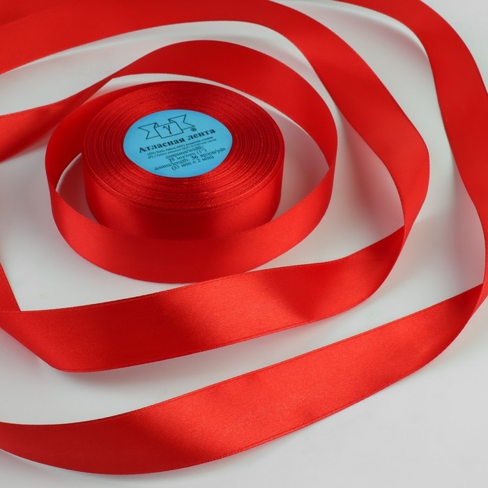 Лента атласная, 25 мм &times; 33 &plusmn; 2 м, цвет красный №026