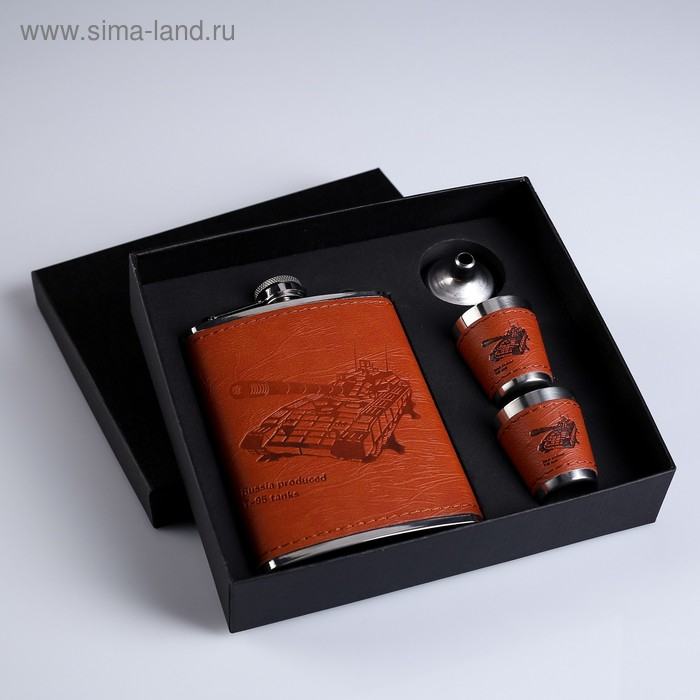 Подарочный набор Подарочный набор "Танк" 4в1: фляжка 240 мл, воронка, 2 рюмки, 17 х 18 см, коричневый