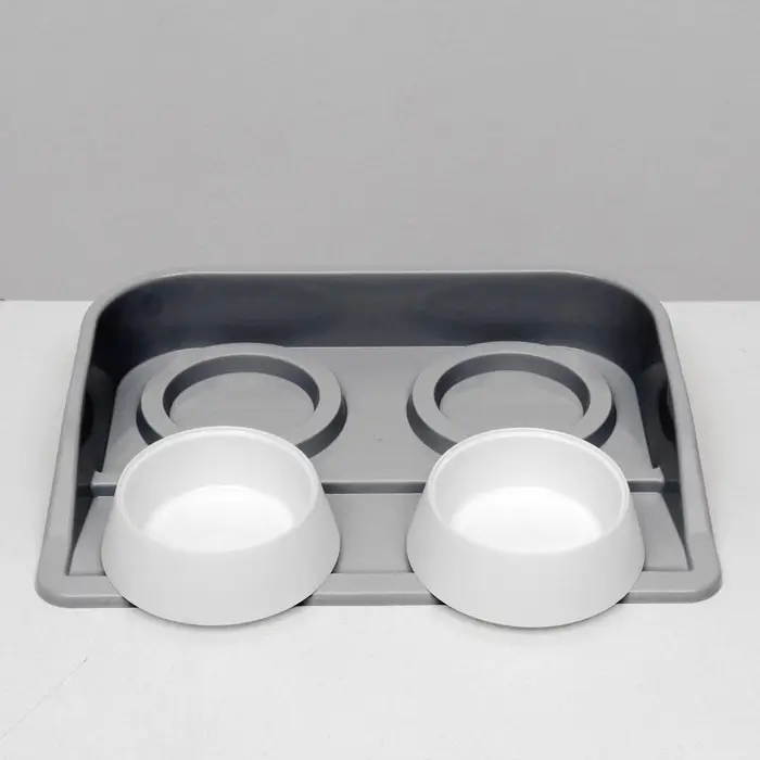 Миски с лотком &laquo;Феликс&raquo;, 300 мл, 41&times;30&times;6 см, пластик, серый лоток, белые миски