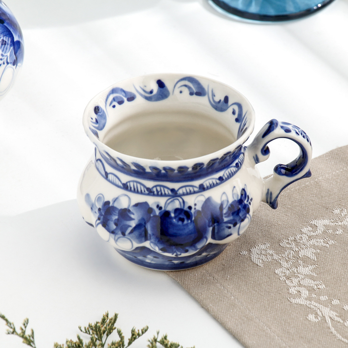 Чашка Чашка "Анемон", гжель, фарфор, 200 мл, 9 см