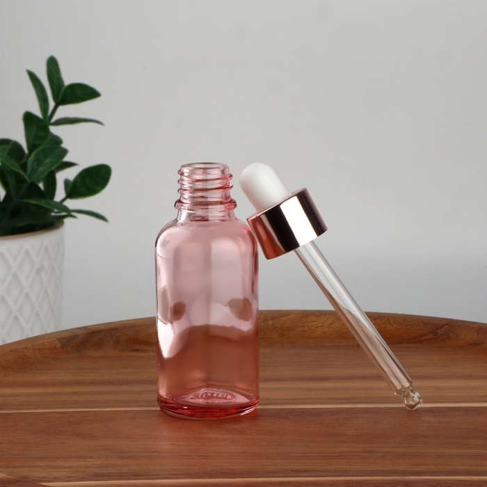 Бутылочка стеклянная для хранения, с пипеткой, 30 мл, цвет розовый/розовое золото Бутылочка стеклянная для хранения, с пипеткой, 30 мл, цвет розовый/розовое золото